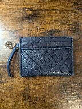 Tory Burch Navy Quilted Leather Card Case